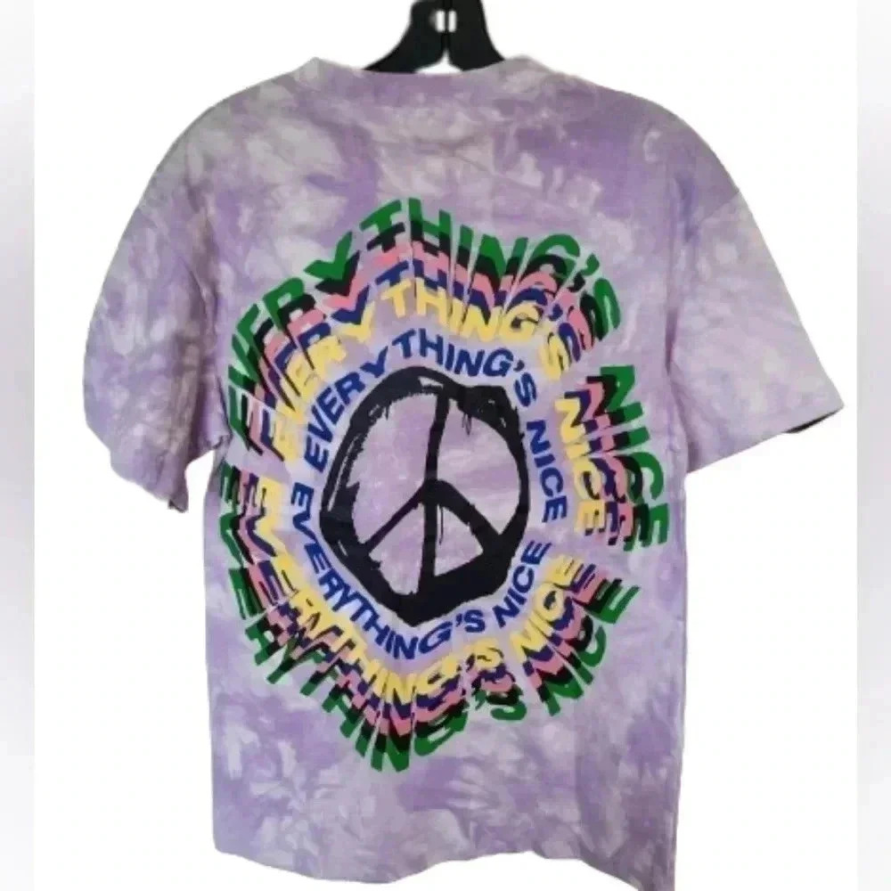SUGARHILL Purple Tie Dye Peace Graphic Tee Small Unisex